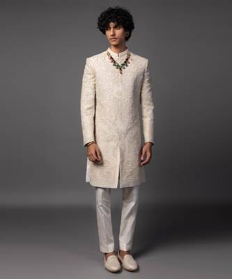 Fawn andarmahal sherwani set 1