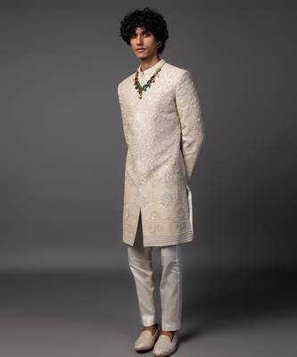 Fawn andarmahal sherwani set 2