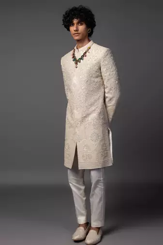 Fawn andarmahal sherwani set