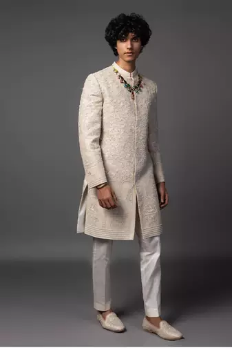 Fawn andarmahal sherwani set