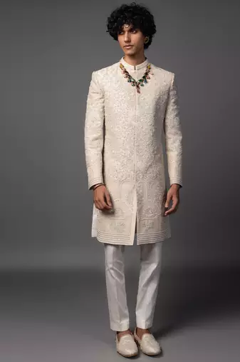 Fawn andarmahal sherwani set