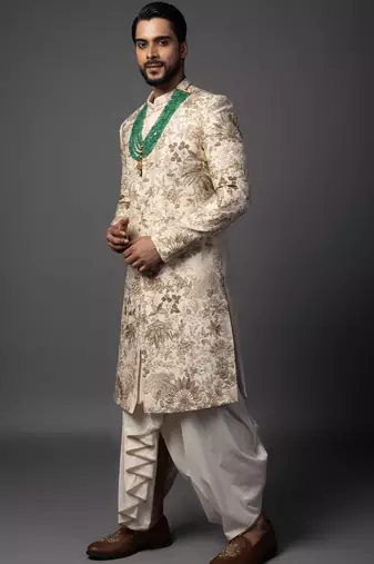 Ivory rainforest sherwani set