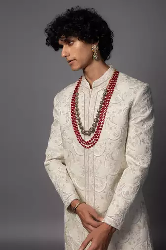 Ivory pichwai sherwani set