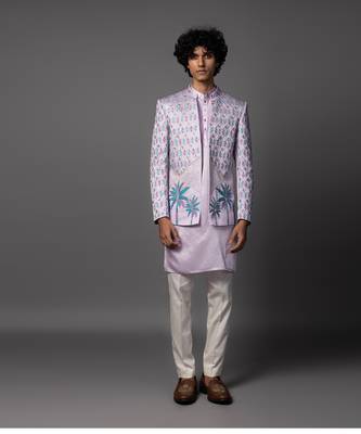 Lilac full set in linen satin kurta jacket set 1