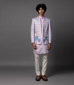 Lilac full set in linen satin kurta jacket set