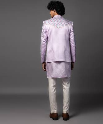 Lilac full set in linen satin kurta jacket set 2
