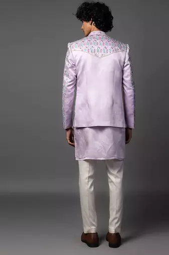 Lilac full set in linen satin kurta jacket set