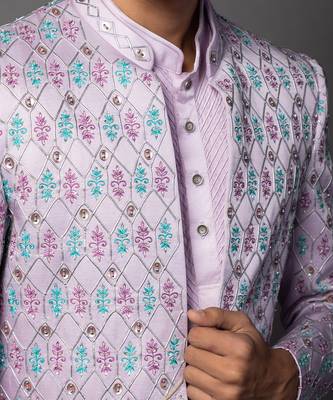 Lilac full set in linen satin kurta jacket set 5