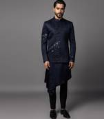 Navy blue full set in linen satin kurta jacket set