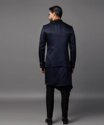 Navy blue full set in linen satin kurta jacket set 5