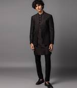 Brown full set in bam silk kurta jacket set