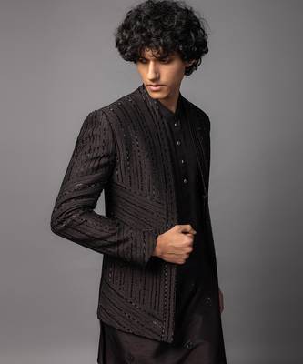 Brown full set in bam silk kurta jacket set 2