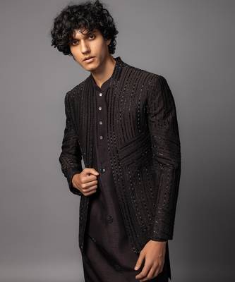 Brown full set in bam silk kurta jacket set 4