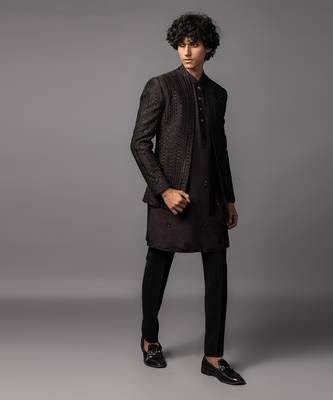 Brown full set in bam silk kurta jacket set 5