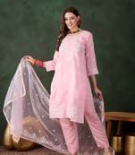 Kurti heavy roman silk fabric with chicken kari style embroidery work