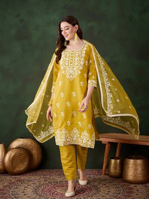 Kurti heavy roman silk fabric with chicken kari style embroidery work 1