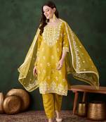 Kurti heavy roman silk fabric with chicken kari style embroidery work
