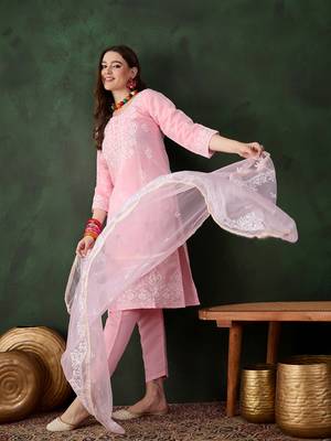 Kurti heavy roman silk fabric with chicken kari style embroidery work 2