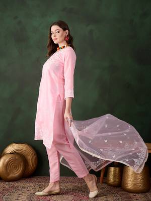 Kurti heavy roman silk fabric with chicken kari style embroidery work 3