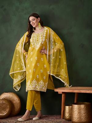 Kurti heavy roman silk fabric with chicken kari style embroidery work 2