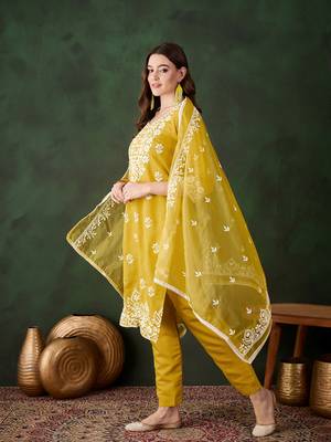 Kurti heavy roman silk fabric with chicken kari style embroidery work 3