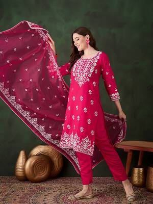 Kurti heavy roman silk fabric with chicken kari style embroidery work 2