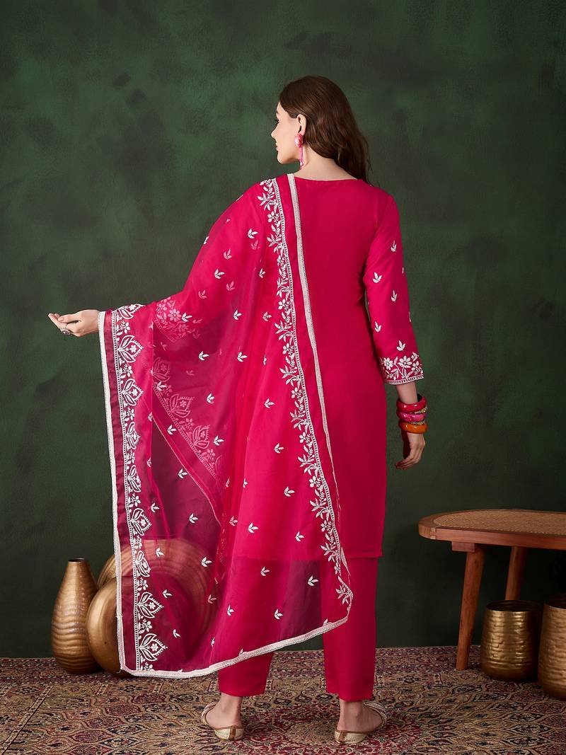 Kurti heavy roman silk fabric with chicken kari style embroidery work