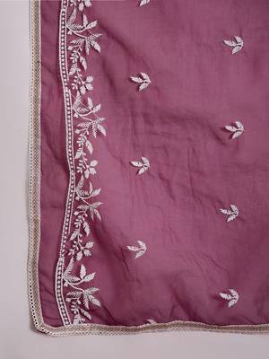 Purple Silk ChikanKari Embroidered Kurta Pant & Dupatta 7