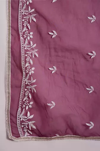 Purple Silk ChikanKari Embroidered Kurta Pant & Dupatta