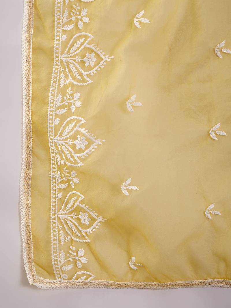 Kurti heavy roman silk fabric with chicken kari style embroidery work