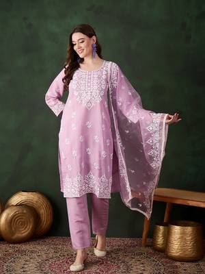 Kurti heavy roman silk fabric with chicken kari style embroidery work 1
