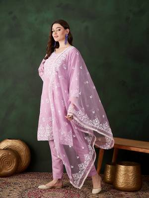 Kurti heavy roman silk fabric with chicken kari style embroidery work 2