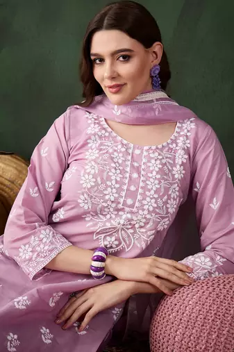 Kurti heavy roman silk fabric with chicken kari style embroidery work