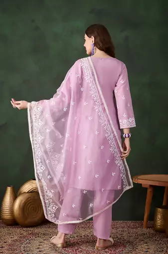 Kurti heavy roman silk fabric with chicken kari style embroidery work