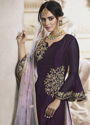 Wine rangoli georgette semi stitched wedding sharara suit 2