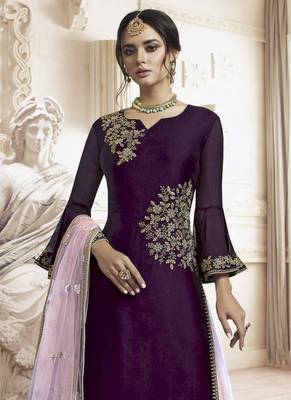 Wine rangoli georgette semi stitched wedding sharara suit 3