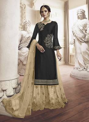 Black rangoli georgette semi stitched wedding sharara suit 1