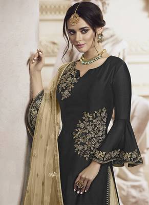 Black rangoli georgette semi stitched wedding sharara suit 2