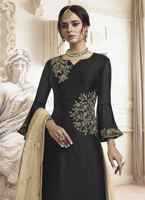 Black rangoli georgette semi stitched wedding sharara suit 3