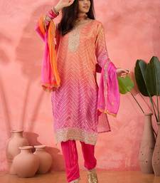 Chinon bandhni print sequence coding work kurta pant with dupatta set