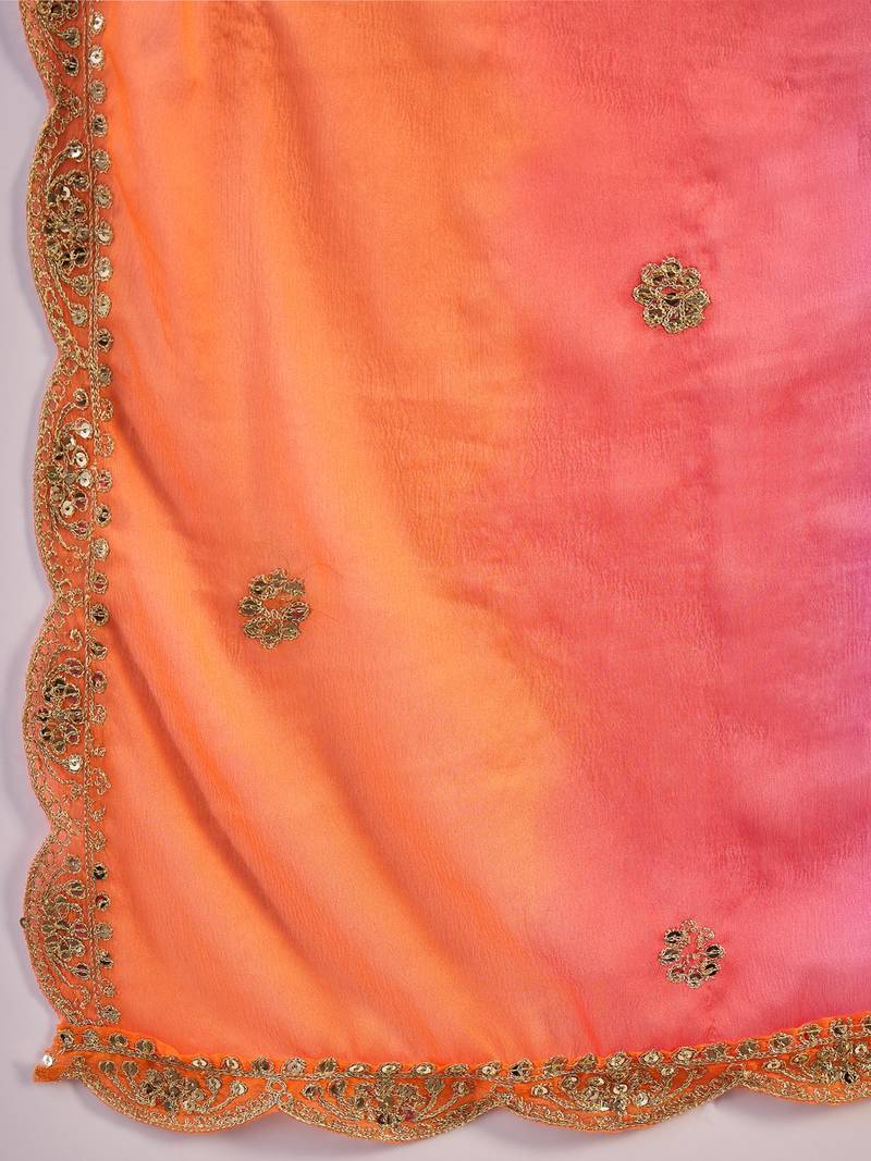 Chinon bandhni print sequence coding work kurta pant with dupatta set