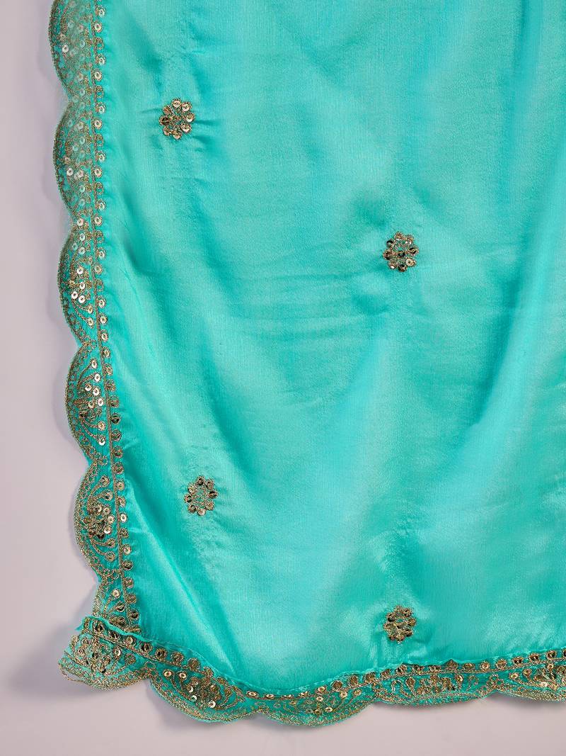 Chinon bandhni print sequence coding work kurta pant with dupatta set