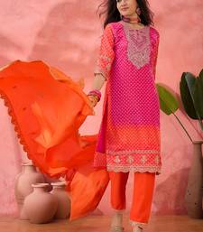 Chinon bandhni print sequence coding work kurta pant with dupatta set