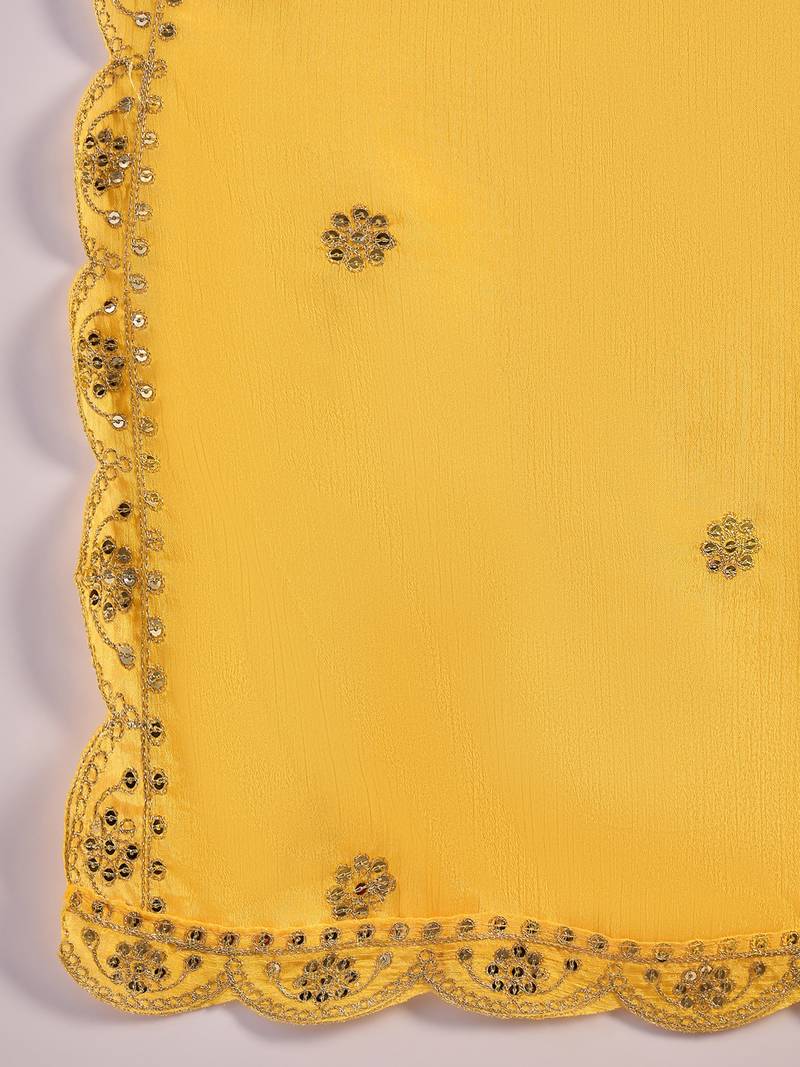 Chinon bandhni print sequence coding work kurta pant with dupatta set