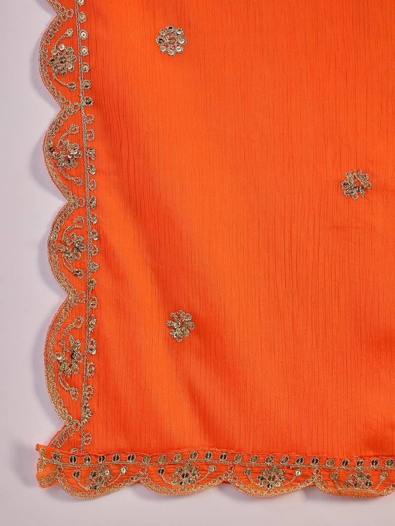 Chinon bandhni print sequence coding work kurta pant with dupatta set