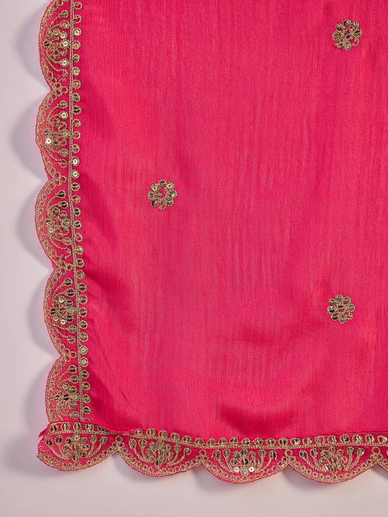 Chinon bandhni print sequence coding work kurta pant with dupatta set