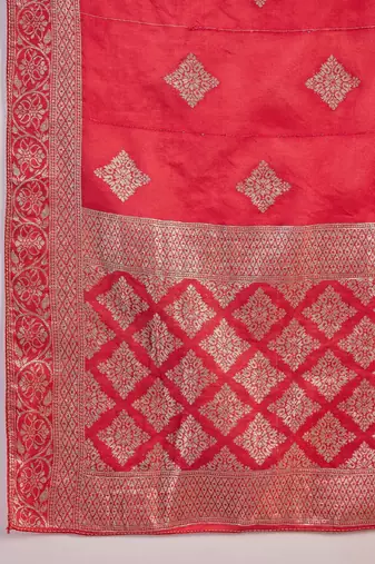 Embroidered notch neck sequined a-line kurta with trouser & dupatta