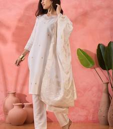 Embroidered notch neck sequined a-line kurta with trouser & dupatta