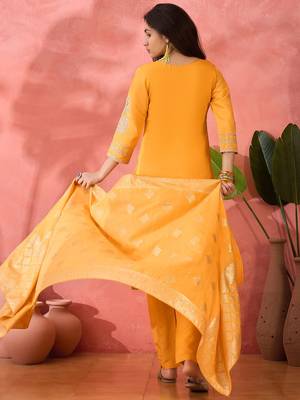 Embroidered notch neck sequined a-line kurta with trouser & dupatta 5