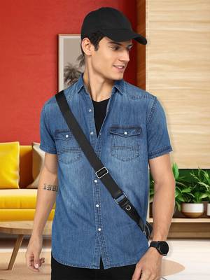 Men's denim double pocket casual shirt | half sleeves shirt for men 1